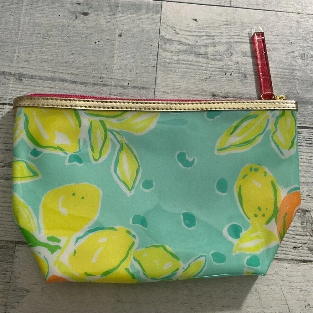 NWOT Lilly Pulitzer Estee Lauder Women Lemons Zip Pouch Makeup Cosmetic Case Bag